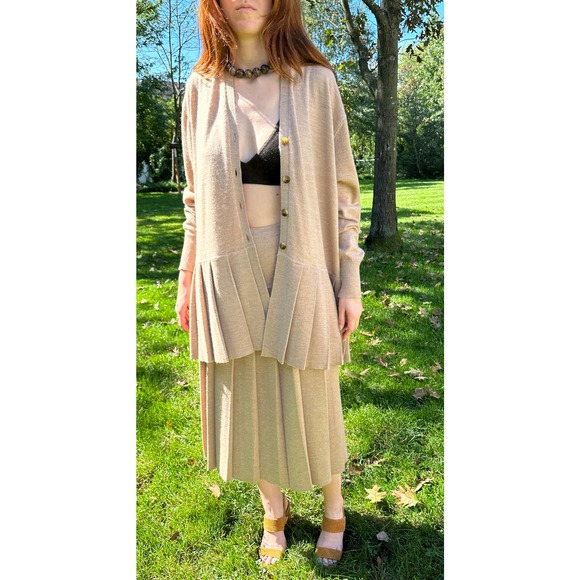 Lauren Manoogian Pleat Skirt Camel Sz 2 Medium Pleated Drop Waist Wool Alpaca BN - Picture 7 of 16